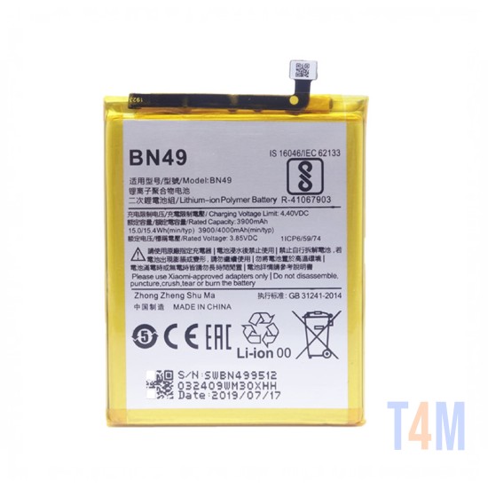 BATERIA XIAOMI REDMI 7A BN49 3.85V/15.0WH/LI-ION 3900MAH 